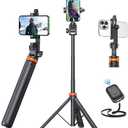 EUCOS 62" Phone Tripod, Tripod for iPhone & Selfie Stick with Remote, Extendable Cell Phone Stand & Ultimate Phone Holder, Solidest Phone Stand Compatible with iPhone/Android Missing Remote