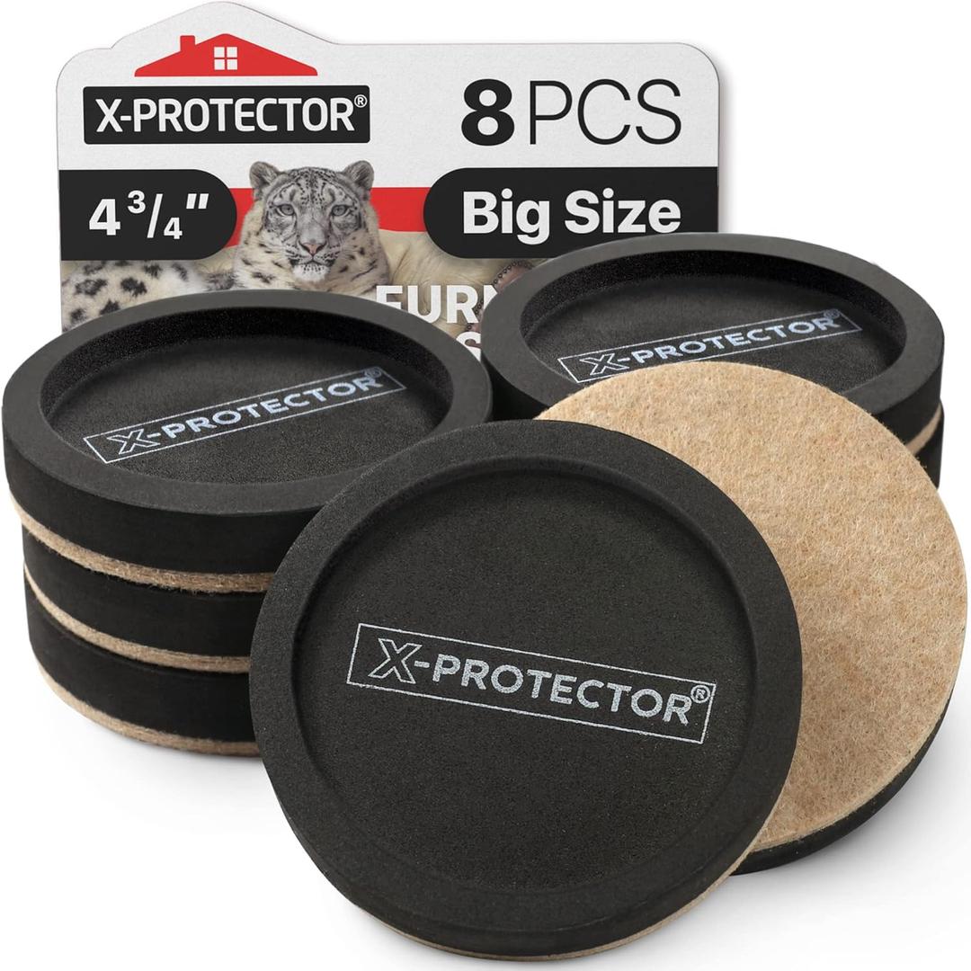 Felt Furniture Sliders for Hardwood Floors X-PROTECTOR 8 PCS 4 3/4 - Furniture Slider with Unique Design - Heavy-Duty Furniture Movers for Hard Surfaces - Felt Sliders - Move Your Furniture Easily!