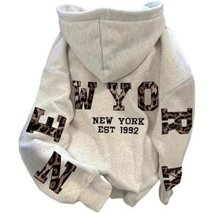SOLY HUX Women's Hoodies Leopard Graphic Drop Shoulder Long Sleeve Hooded Preppy Sweatshirts Streetwear Light Grey Small