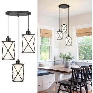 3-Light Dining Room Chandelier Light Fixtures, Black Pendant Lighting with Frosted Glass, Modern Kitchen Island Cluster Hanging Pendant Lights for Sink, CH9176BKW3