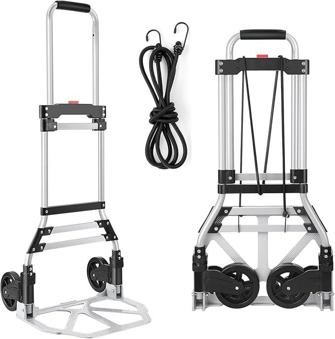 Folding Hand Truck and Dolly, 200 LB Capacity Upgraded Aluminum Dolly Cart, Portable Folding Hand Cart for Travel, Moving, Shopping, Office Use, Black