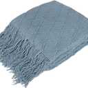 PAVILIA Dusty Blue Knit Throw Blanket for Couch Bed, Soft Knitted Farmhouse Sofa Throw for Living Room, Lightweight Decorative Summer Throw Blanket for Chair, Outdoor Textured Boho Blanket, 50x60