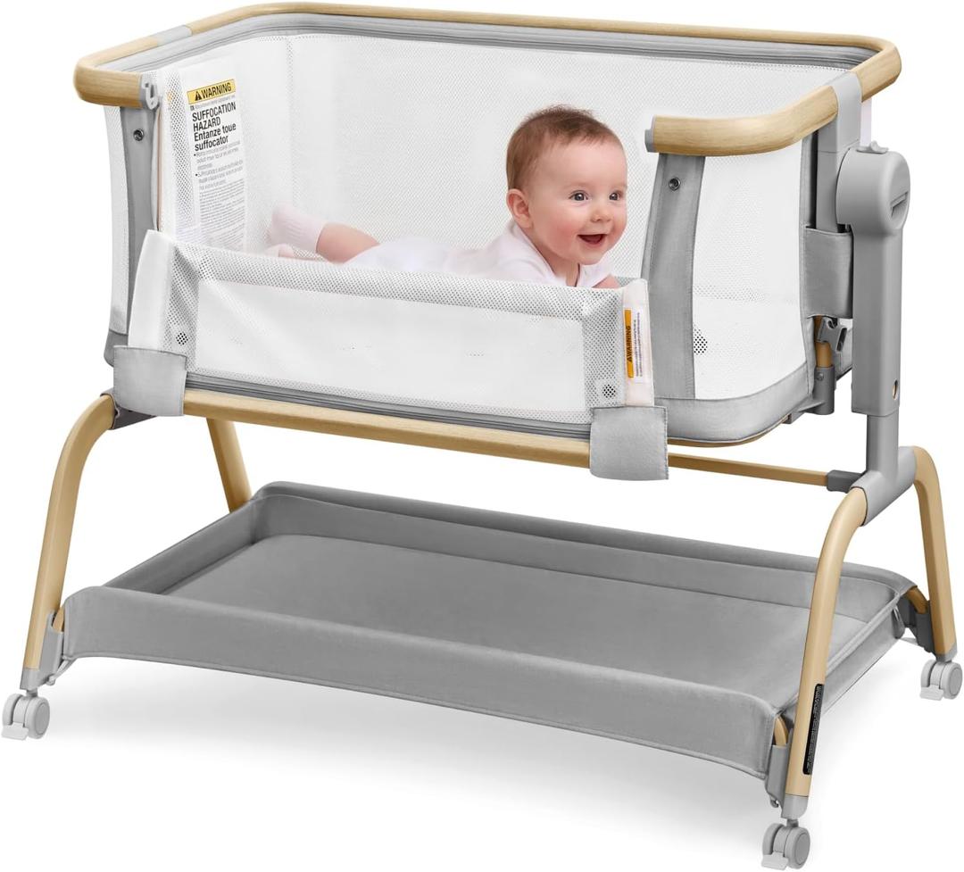 Tinyiota 3 in 1 Baby Bassinet,Rocking Bedside Crib Sleeper for Newborns,Adjustable Height Bassinet with Mattress and Soft,Breathable Sheet,Full-Mesh Sides,Stable&Cozy Crib for Babies