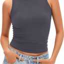 Darong Women's Tank Tops Crew Neck Sleeveless Basic Stretch Double Lined Fitted Tank Shirt Crop Camis (Grey) XL