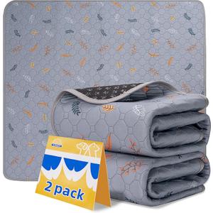 Sunheir Washable Pee Pads for Dogs - 2-Pack Thick Heavy-Absorbency Reusable Pee Pads Prevent Leakage Non-Slip, Waterproof Pet Training Pads for Puppy Playpen, Crate, Whelping Box, Potty Training (Leaves - Light Grey)