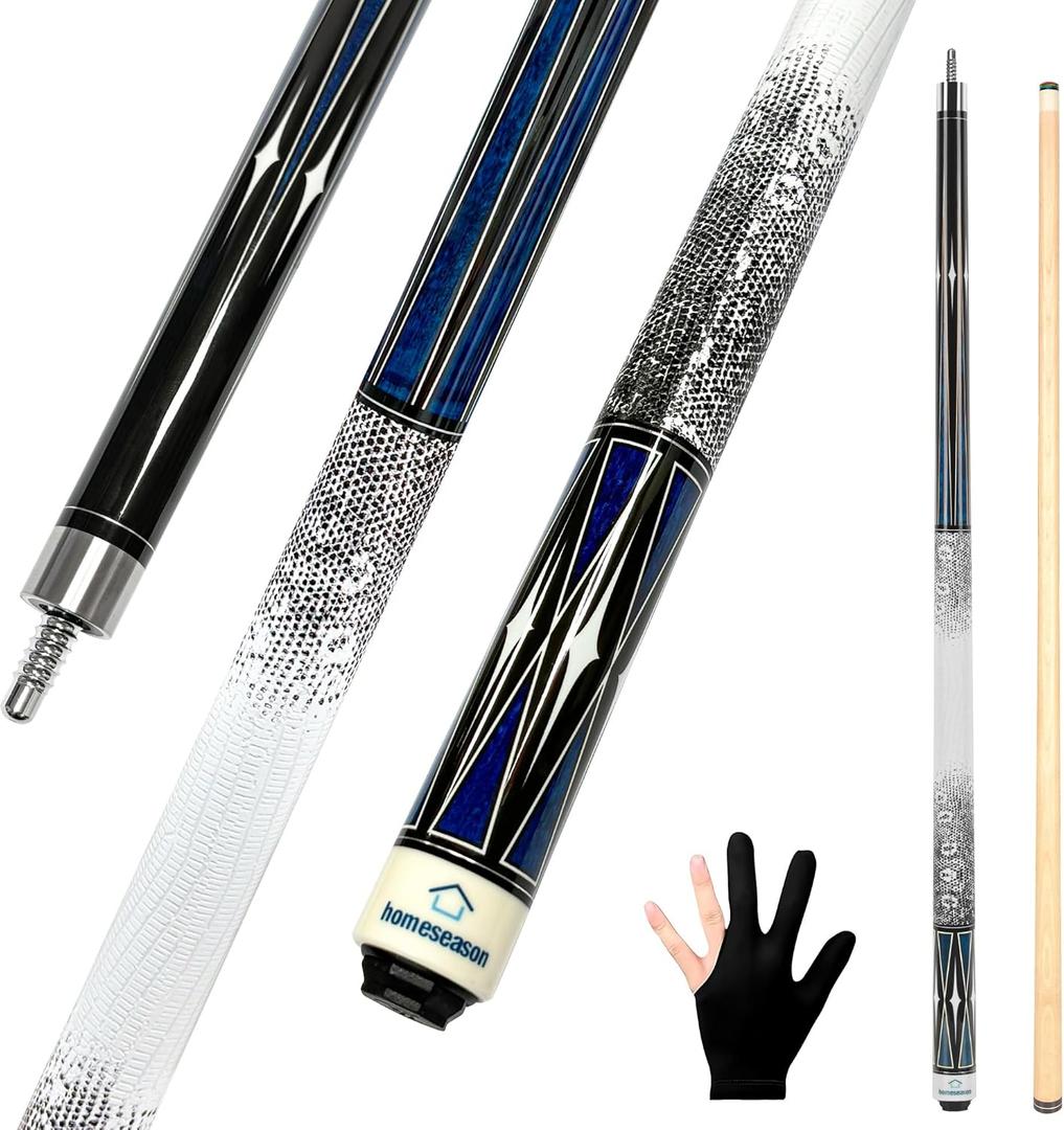 HomeSeason Pool Cue Stick 58" Billiard Cue Sticks 3D Printed Grip Professional Low Deflection Pool Sticks Maple Wood Pool Sticks 13mm Tip (21oz)
