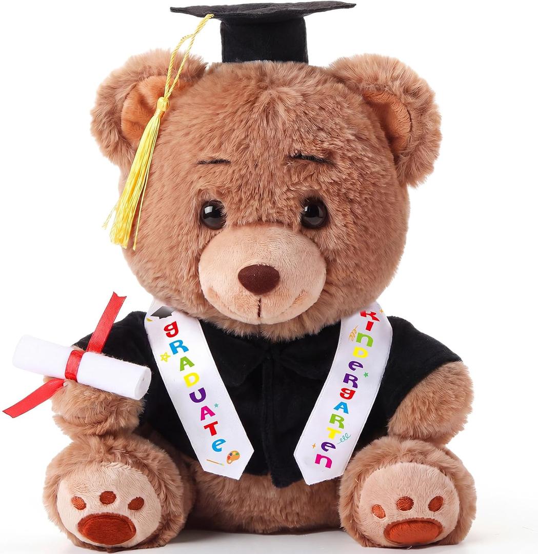 Deekin 10 Inch Kindergarten Graduation Bears Stuffed Animal Class of 2026 Plush in Black Cap Grad Bear Kindergarten Graduation Gifts Stuffed Animal Plush Toy for Grad Party Decor