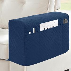 MEHIDFY Sofa Arm Cover, Waterproof Couch Armrest Protector, Anti-Slip Sofa Cover, Remote Holder for Armchair, Recliner Caddy with 3 Pockets for TV Remote, Phone, Pad, Pen, Book(Blue 2pcs)