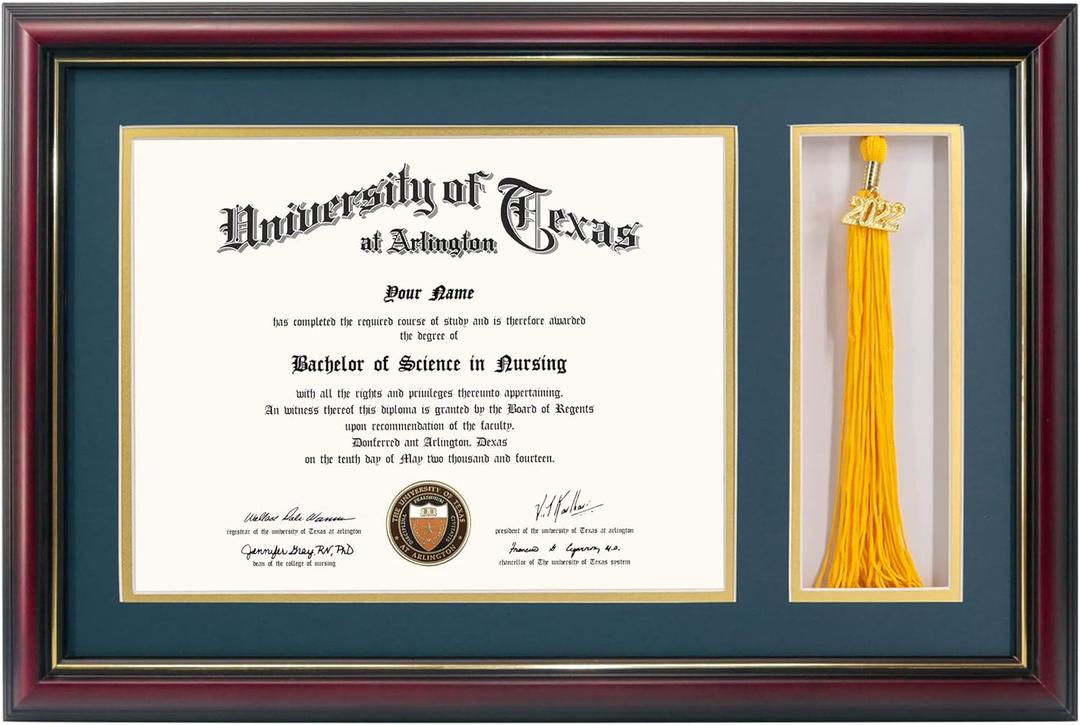 GraduationMall 11x17 Cherry Wood Diploma Frame with Tassel Holder for 8.5x11 Certificate Document,Real Glass,Navy Blue over Gold Mat GraduationMall 11x17 Cherry Wood Diploma Frame with Tassel Holder for 8.5x11 Certificate Document,Real Glass,Navy Blue over Gold Mat