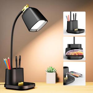 LED Desk Lamp with USB Charging Port Touch Control 3 Color Modes, Stepless Dimming,Eye-Caring LED Table Lamp for Home,Office,Bedroom,Reading,Work,Study,Gooseneck Lamp, 5V, 2.4A (Black)