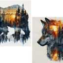 Bear and Wolf Diamond Art Kits for Adults Beginner, 2 Pack DIY Diamond Painting Kits 5D Diamond Dots Gem Art Crafts with Tools,Round Full Drill Funny Crafts for Home Wall Decor&Gift-13.7X13.7 in