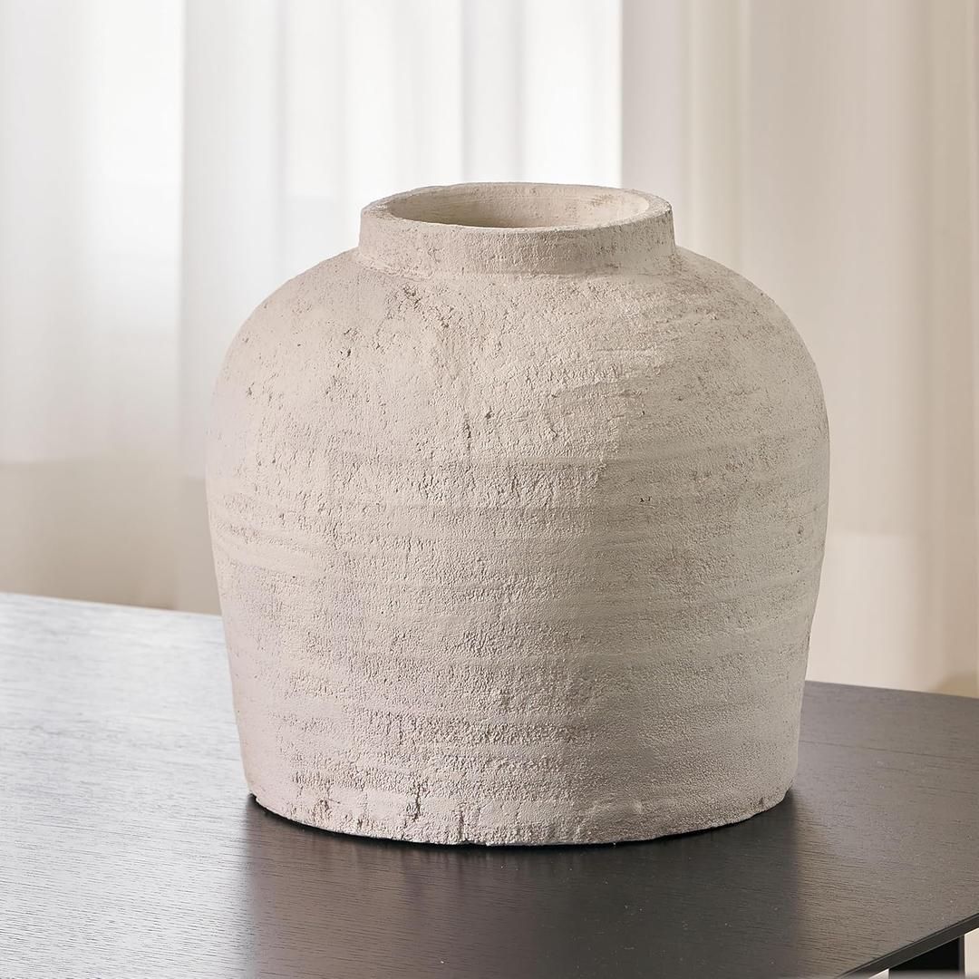 LB2 Large White Ceramic Vase, 11" Tall Zen Style Rustic vase, Terra Cotta Pitcher Vase, Distressed Farmhouse Decor, Pottery Decorative Flower for Home Decor (H 11" X 11") LB2 Large White Ceramic Vase, 11" Tall Zen Style Rustic vase, Terra Cotta Pitcher Vase, Distressed Farmhouse Decor, Pottery Decorative Flower for Home Decor (H 11" X 11")