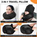 Travel Pillow - Hooded Neck Pillow Airplane Memory Foam Filling for Plane, Office, Cars Sleeping, Road Trip, Long Flights, Airplane Travel Essentials, Includes Eye Mask & Earplugs (Black)