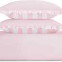 kate spade new york Sateen Ruffle Full/Queen Comforter Set, 300 Thread Count Cotton Sateen Reversible Cover, All Season 3 Piece Bedding, Machine Washable, Pink