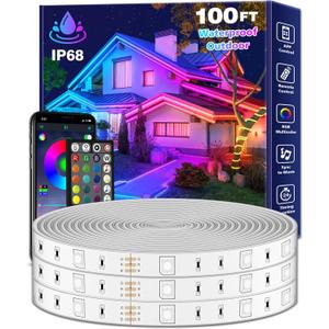 FBZ 100Ft Outdoor Waterproof LED Strip Lights,Music Sync RGB IP65 Led Lights with App Control and Remote,Color Changing Waterproof Led Rope Lights for Outdoor,Balcony,Roof,Garden,Stairs Party