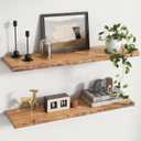 Rustic Elm Wood Floating Shelves for Wall, Live Edge 36"W x 9.2"D x 1.4"H, Set of 2 with Invisible Bracket, Wall Mounted Storage Shelves for Living Room Bedroom Kitchen Bathroom Decor, Natural Finish