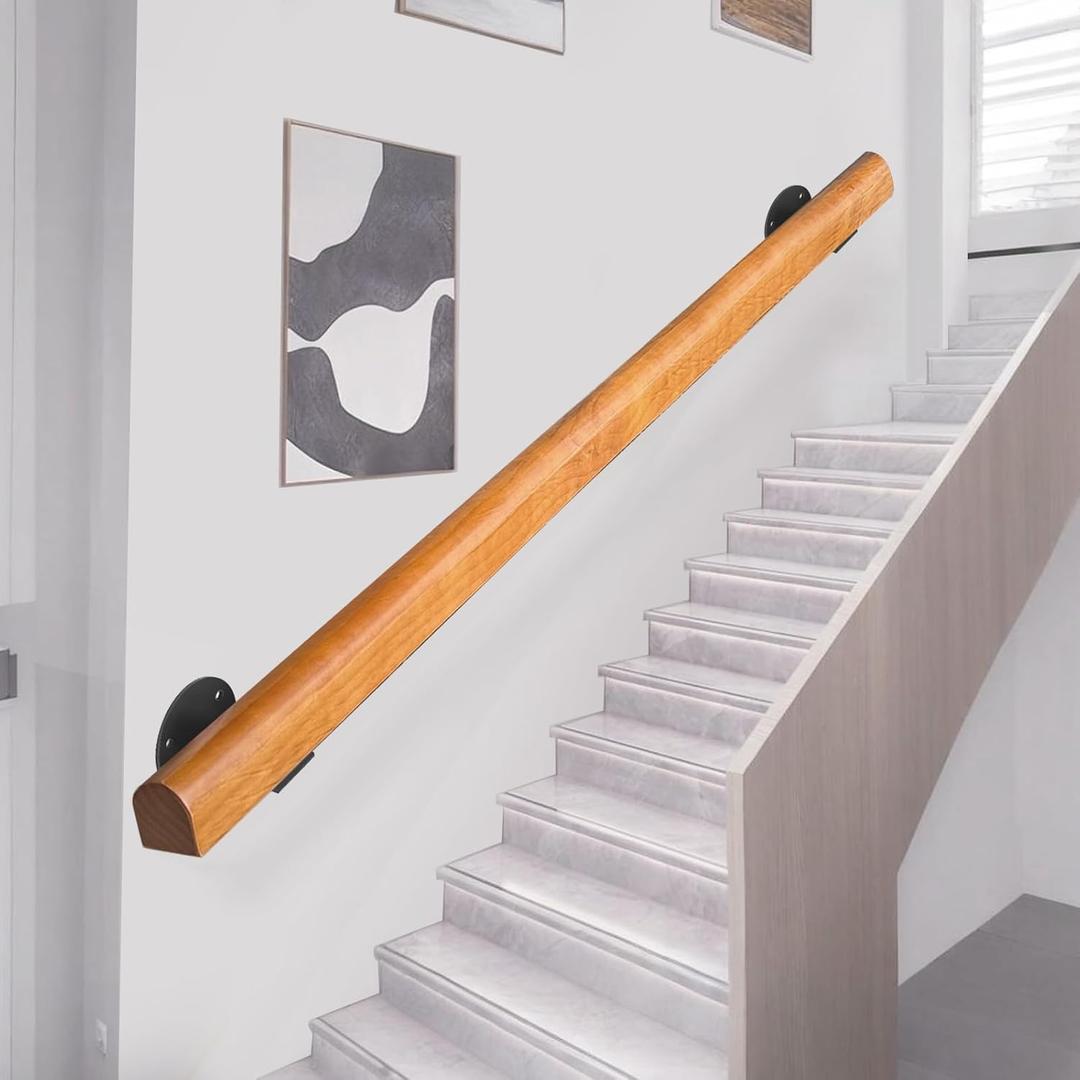 Wooden Handrails, 1-20ft Non-Slip Staircase Handrail, for Home Garden Corridor Lofts Kindergarten Guardrail Decking Railings, Wall Mounted Barrier-Free Staircase Grab Bar for Elderly (Size : 6ft)