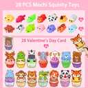 Budbof 28 Pack Valentines Day Gifts for Kids, Mochi Squishies Party Favor Set with Valentines Greeting Cards, Valentine's Day School Prize Party Favor, Classroom Exchange Gift Set