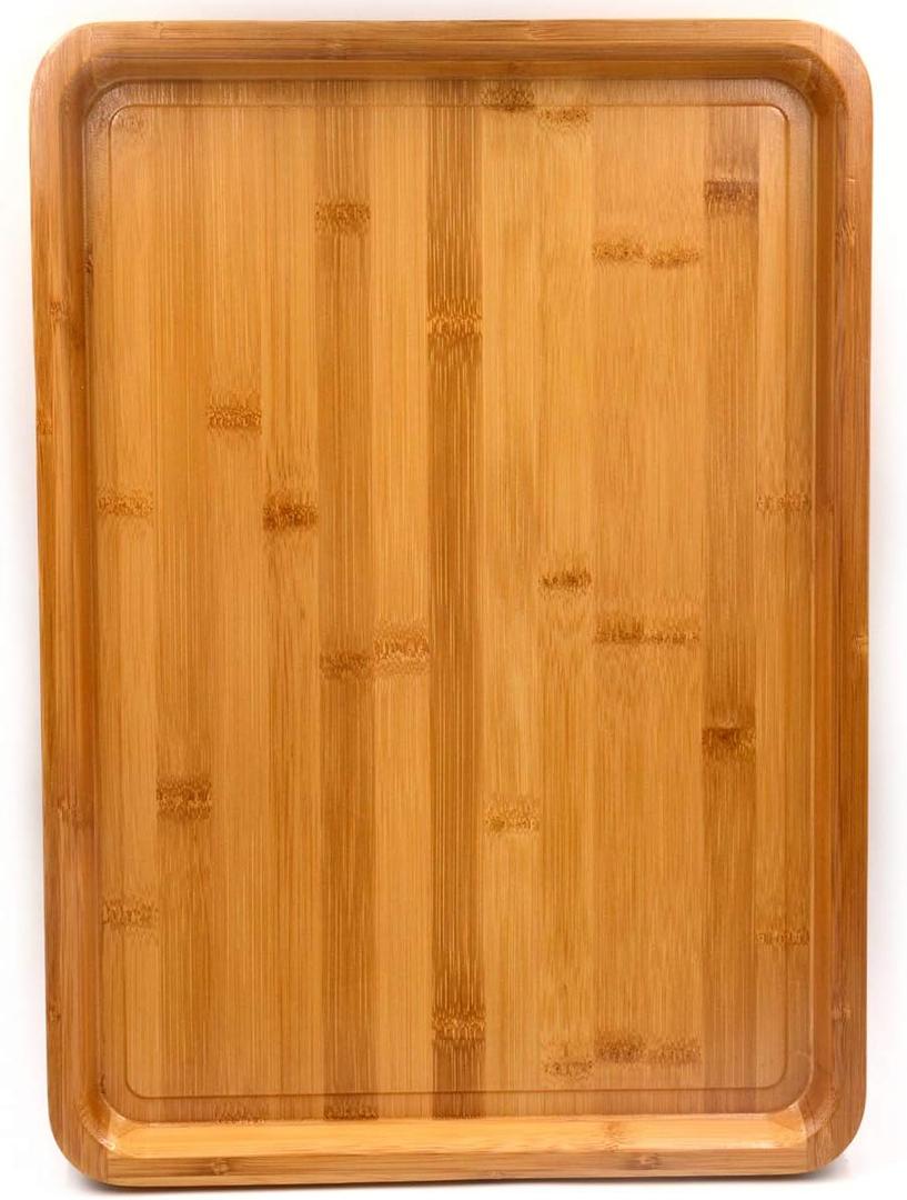 Bamber Large Bamboo Serving Tray Decorative Coffee Tea Platter 18 x 13 x 1.2 Inches