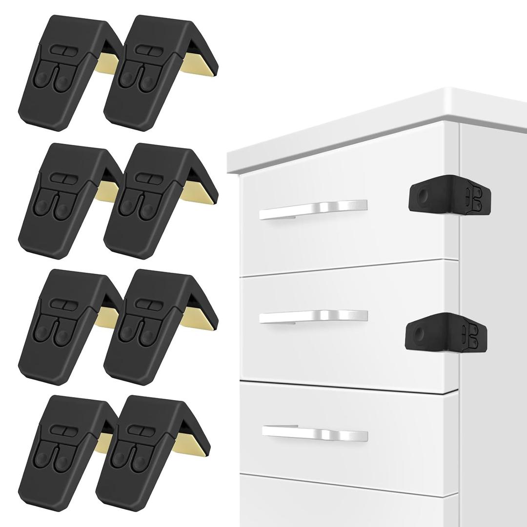 FYY Cabinet Locks for Babies - 8 Pack Child Proof Cabinet Locks Child Safety Locks for Cabinets Baby Proofing Angle Type Drawer Locks Latches with Strong Adhesive for Drawers Doors Cabinets Black