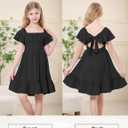 Durio Girls Summer Short Sleeve Dress Tie Back Off Shoulder Dresses for Teens Ruffle Tween Girls Dresses Size 10-11Y