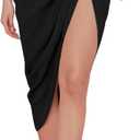WDIRARA Women's Skirts Split Thigh Front Satin Skirt High Waist Ruched Zip Back Wrap Midi Skirt (Large, Black)