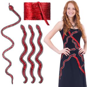 FineCheer 5 Pcs Glitter Rhinestone and Sequin Red Snake Patch Applique Decoration Ribbon Set with Elastic Sequin Ribbon Trimming for Clothing Decoration Sewing Dress Headband DIY Clothing Accessories