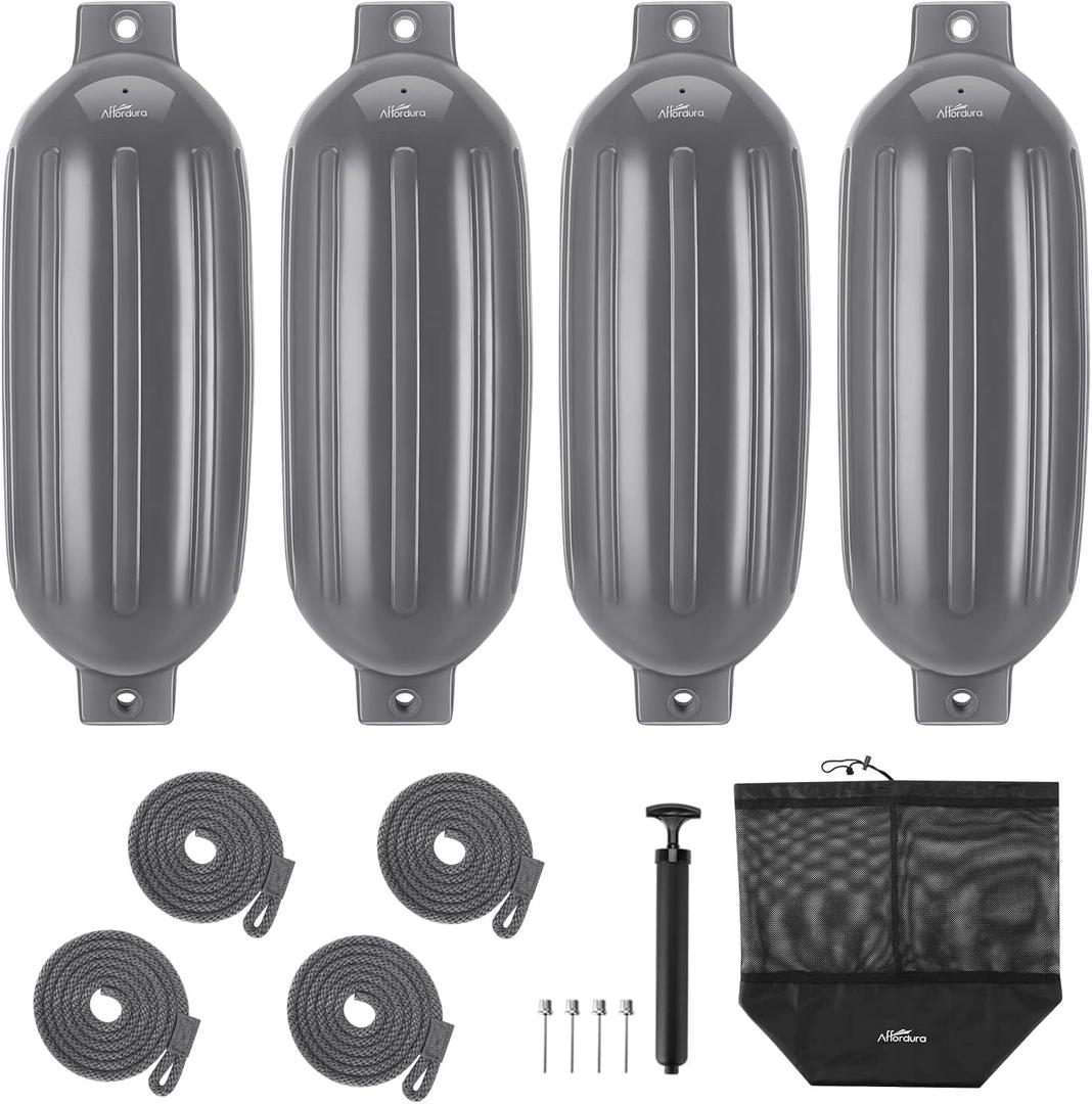 Affordura Boat Fender 4 Pack Boat Bumpers Fenders with 4 Ropes, Boat Bumpers for Pontoon Boat Fenders Inflatable