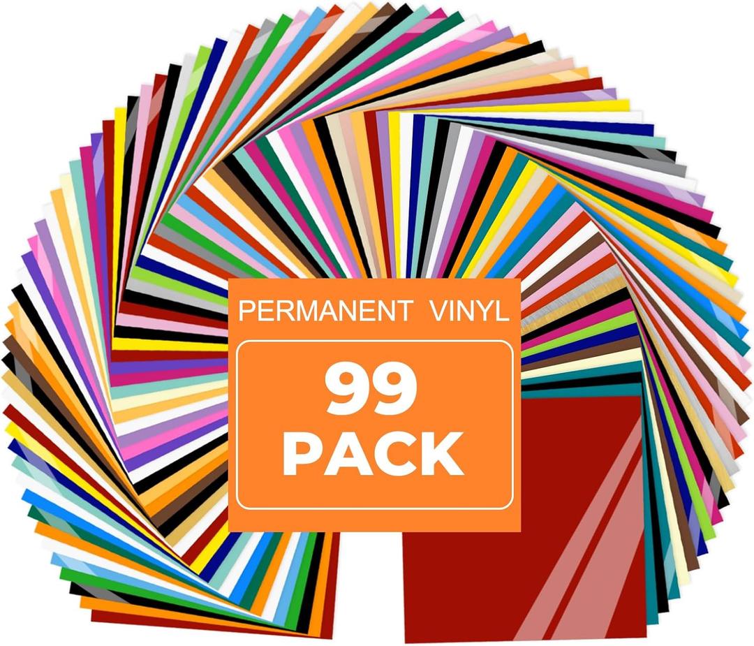 Prime Vinyl Permanent Vinyl, 99 Pack 12 "x 12" Vinyl Sheets Compatible for Cutting Machine, Adhesive Sheets for Home Decor, Party Decal Sticker