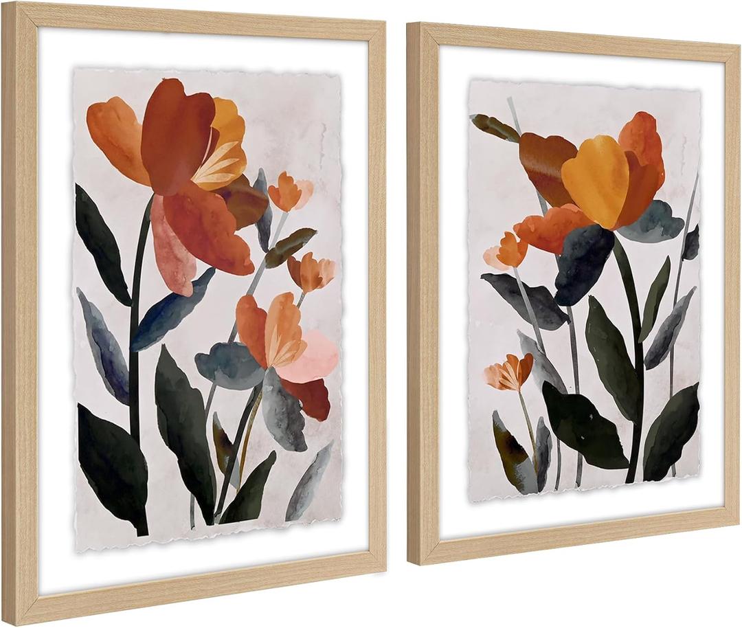 ArtbyHannah Framed Spring Wall Art, Botanical Art on Handmade Deckled Edge Paper for Bathroom Bedroom Decor (2 Pack 12x16 inch, Beige Frame) ArtbyHannah Framed Spring Wall Art, Botanical Art on Handmade Deckled Edge Paper for Bathroom Bedroom Decor (2 Pack 12x16 inch, Beige Frame)