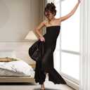 Women's Sexy Strapless Mesh Maxi Dress Tube Top Midi Dresses Wedding Guest Party Cocktail (Black)