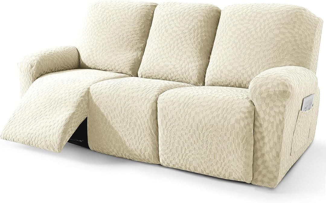 2026 Sofa Recliner Cover 5-Piece (69"-91") Super Soft Recliner Couch Covers with Big Pocket & Anti Slip Ties Stay in Place, Stretch Lazy Boy Reclining Couch Sofa Slipcover Durable Washable, Beige