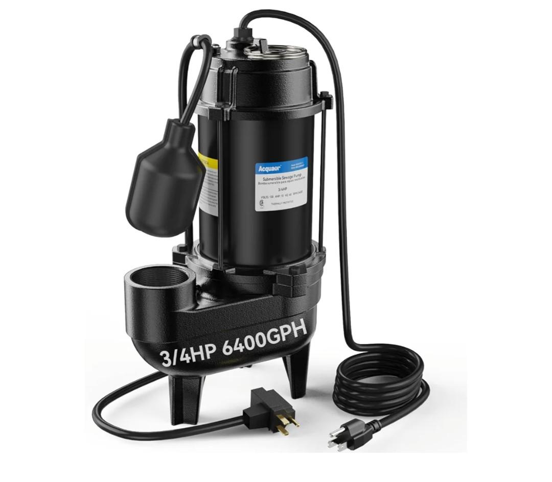 Acquaer 3/4 HP Submersible Sewage Pump 6400 GPH Cast Iron Effluent PumpAutomatic Tethered Float Switch, 115V, 2'' NPT Discharge, Sump Pump for Sump Basin, Basement, 
Style	3/4HP 6400 GPH Sewage Pump 2'' NPT
Product Dimensions