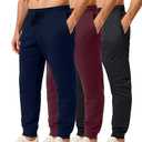Real Essentials 3 Pack: Men's Cotton Fleece Jogger Sweatpants - Athletic Pants Bottoms with Pockets  Size 3XL,  Black Blue and Red