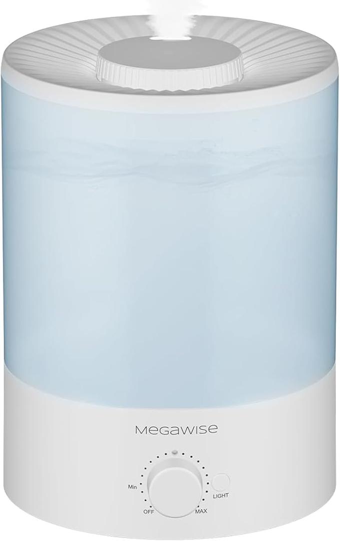 MegaWise Healthy Top-Refill Cool Mist Humidifiers for Bedroom, 24dB Ultrasonic Air Vaporizer with Water Filter for Baby [PP Material], Colorful Night Light, 1 Gal Essential Oil Diffuser, Auto Shut Off (3.8 l)