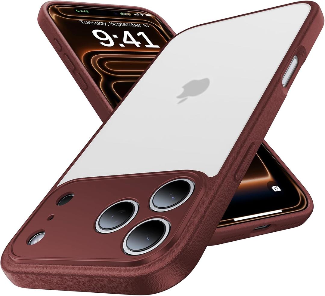 for iPhone 17 Pro Case, [Ribbed Non-Slip Sides] [Military-Grade Drop Protection] [Full Camera Protection] Anti-Yellow Soft-Touch Shockproof Slim Phone Case for iPhone 17 Pro, WineRed