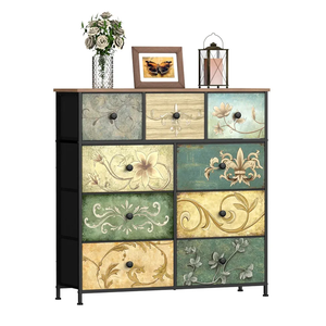 Tohomeor Dresser with Drawers for Bedroom Chest of Drawers Fabric Dresser for Closet,Nursery Entryway Hall Tree TV Stand for Living Room Retro Floral Pattern Drawers Wooden Top (9 Drawers)