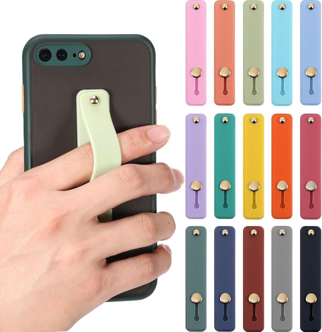 Weewooday 15 Pieces Phone Grip Strap Telescopic Finger Loop Finger Strap Holder Silicone Stretch Grip Stand for Most Mobile Phone and Tablets(Colorful)