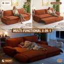 73.2" Queen Size Sleeper Sofa Bed, 3-in-1 Convertible Pull Out Couch with Deep Seat, Plush Corduroy Cloud Loveseat and Chaise Lounge for Living Room, Bedroom, Apartment, Guest Room and Small Spaces