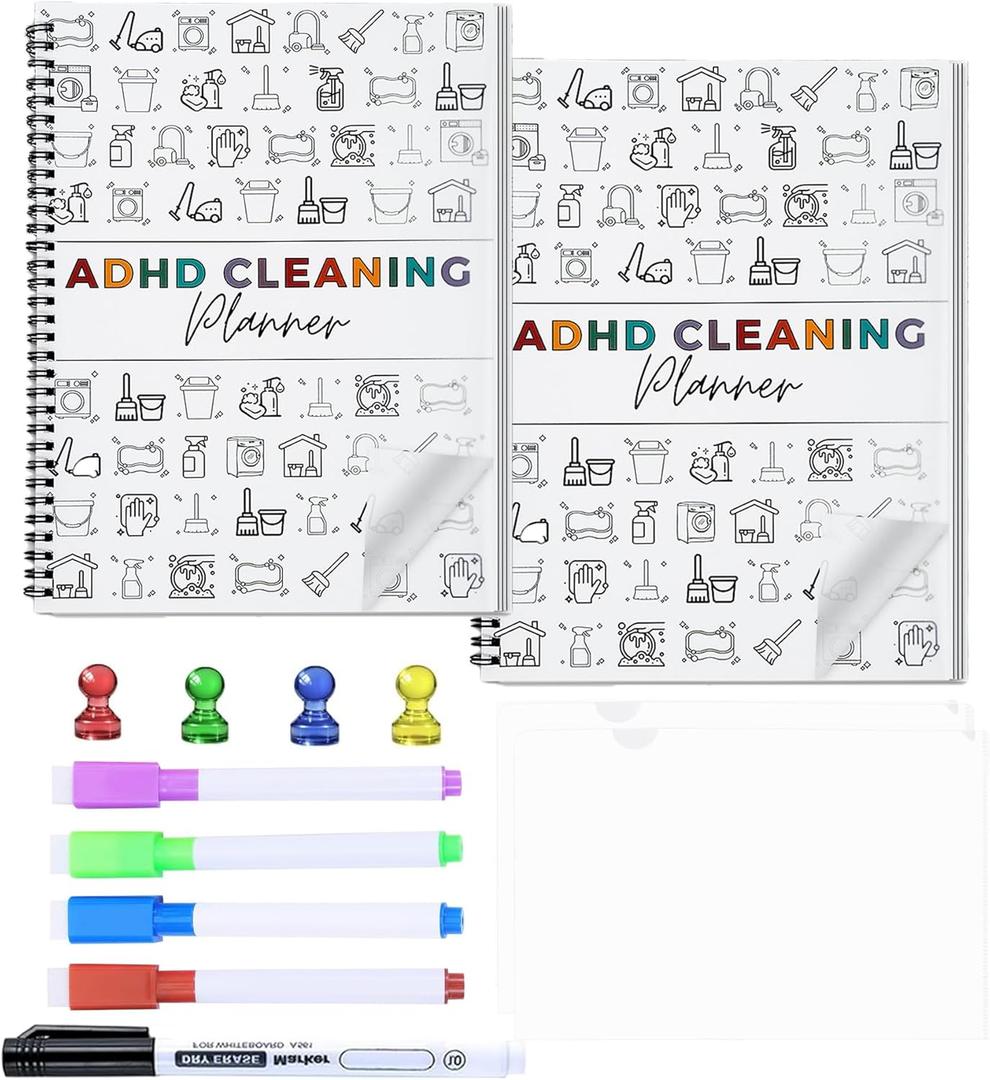 2 Pack Cleaning Planner, Cleaning Schedule and Checklist Organizer, Daily Weekly Monthly Household Cleaning Planner, Chore Chart Notebook for Home, Family Cleaning Tasks, DIY Home Improvement, Editable Template