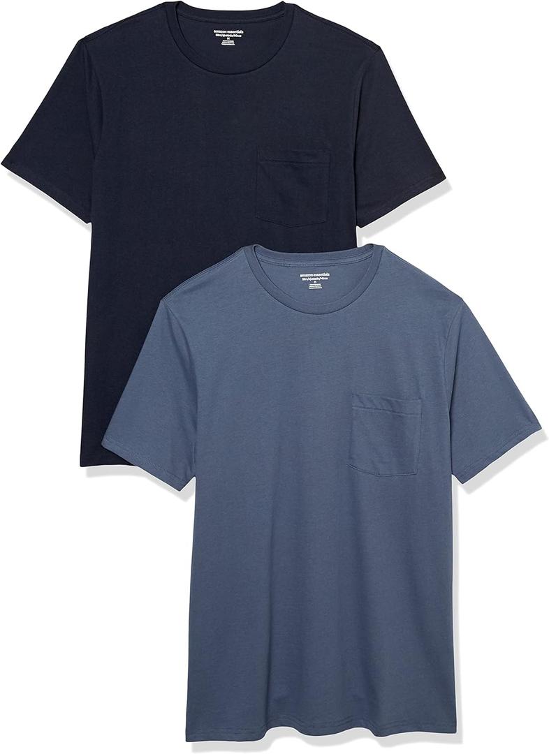 Amazon Essentials Men's Short-Sleeve Crewneck Pocket T-Shirts, Pack of 2 (Blue, XS)