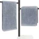 Standing Hand Towel Holder, Hand Towel Stand with Marble Base, 304 Stainless Steel Towel Rack with 2 Swivel Arm, Countertop Stand Towel Ring Towel Bar for Bathroom (Matte Black)