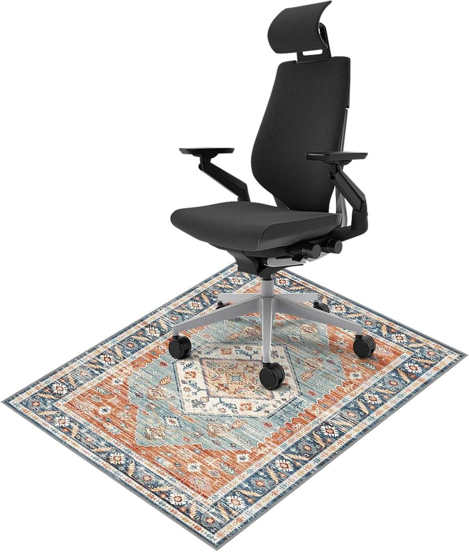 Vicwe Office Chair Mat for Hardwood Floor & Tile Floor,36"X 48" Heavy Duty Desk Chair Mat, Under Desk Rug for Rolling Computer Chair,Anti Slip,Low Pile Carpet Floor Protector (Orange-blue)