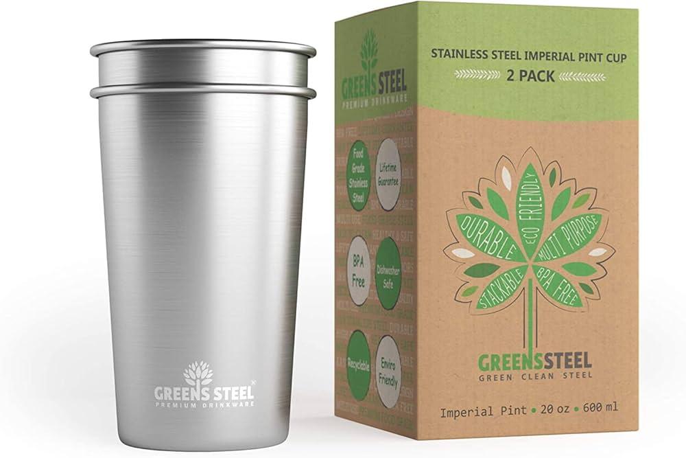 Stainless Steel Cups 20oz Pint Cup Tumbler (2 Pack) by Greens Steel - Premium Metal Cup