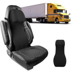 Lumbar Support Pillow for Car with Headrest, Memory Foam Integrated Lumbar Support Cushion for Neck and Back, Fits for Semi Truck Motorhome Van Pickup, Black