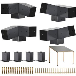Pergola Kit - 3-Way Slanted Brackets, Powder-Coated, 4" x 4" (Actual: 3.5x3.5 Inch), Hardware for Outdoor Wood Pergolas, Gazebos, Sheds (8 pcs)