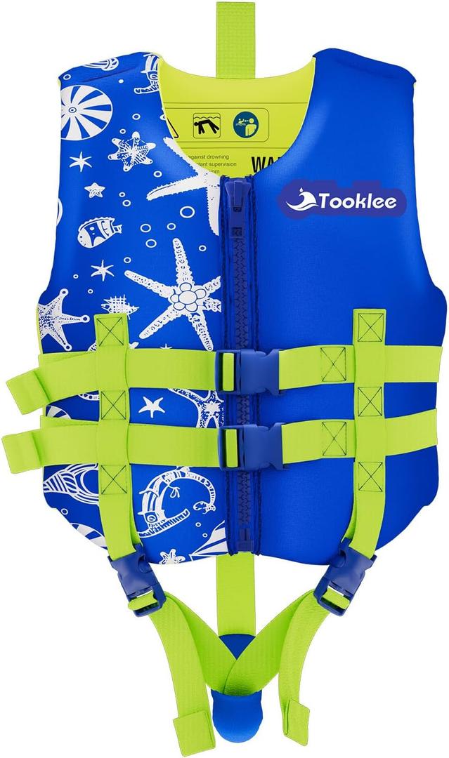 Tooklee Swim Vest for Kids & Toddler Kids Floaties Swim Training Jacket Buoyancy Aid for  Boys & Girls, Soft Neoprene Comfort Dual Strap Vest for Pool & Beach, Blue, L