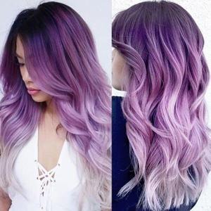 Long Curly Wavy Ombre Purple Wigs for Women Synthetic Natural Middle Part Daily Party Halloween Cosplay Wig with Wig Cap 21"