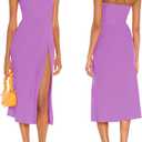 ALENDA DANMOS Women Strapless Midi Dress Tube Top Off Shoulder Summer Dress Thigh High Slit Cocktail Party Dress DD087 (Large, Purple)
