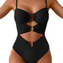 Eomenie Womens Cutout One Piece Swimsuit with Ring Linked Sexy Monokini Bathing Suit for Beach Vacation (Black, XXL)